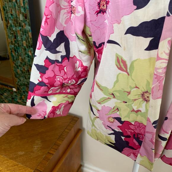 Coldwater Creek Petite Size PL Linen Silk Blend Floral Open Front Blazer Jacket - Picture 5 of 8